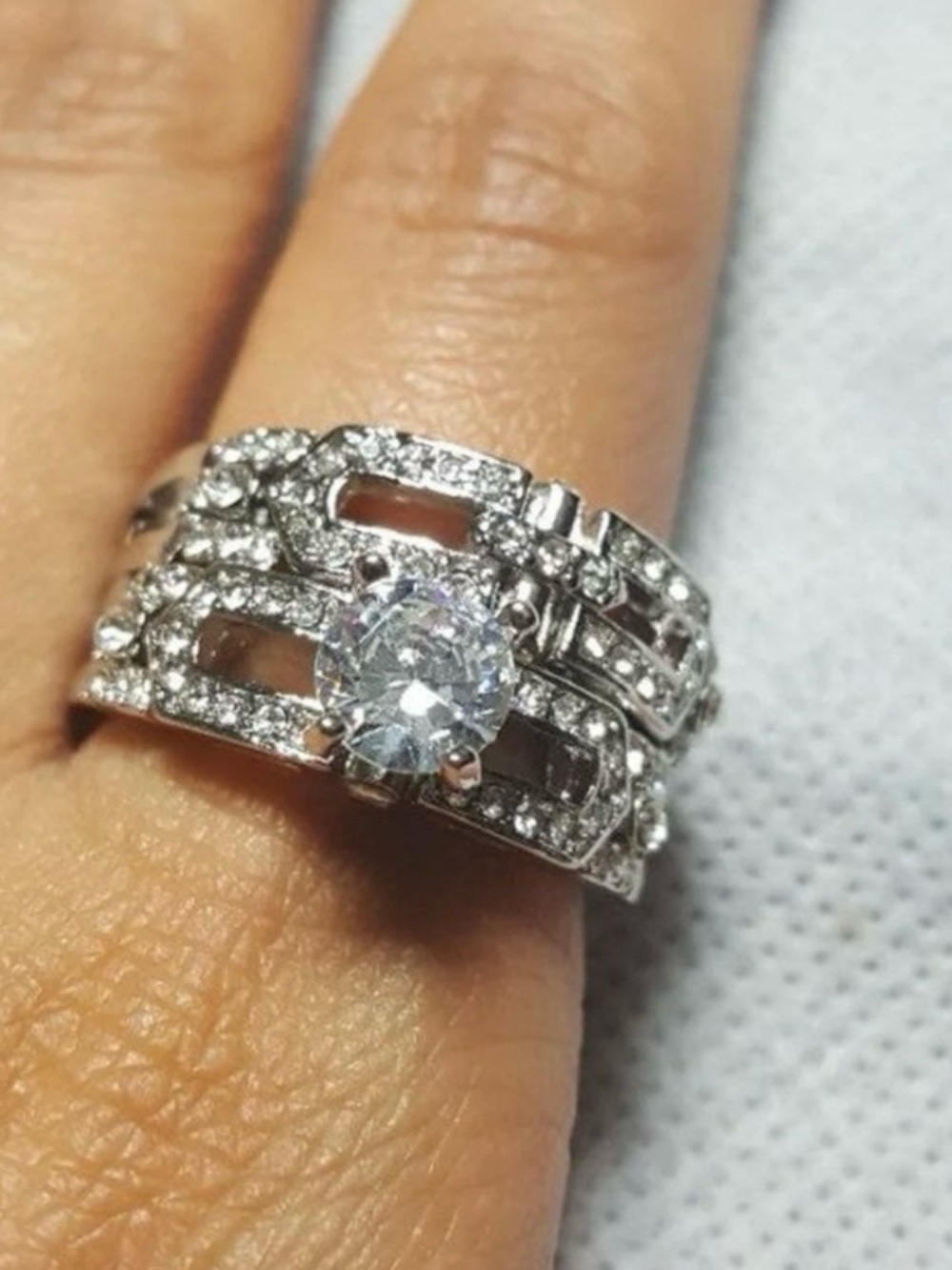 Brilliant Silver-Tone Clear Stone Statement Ring - Women